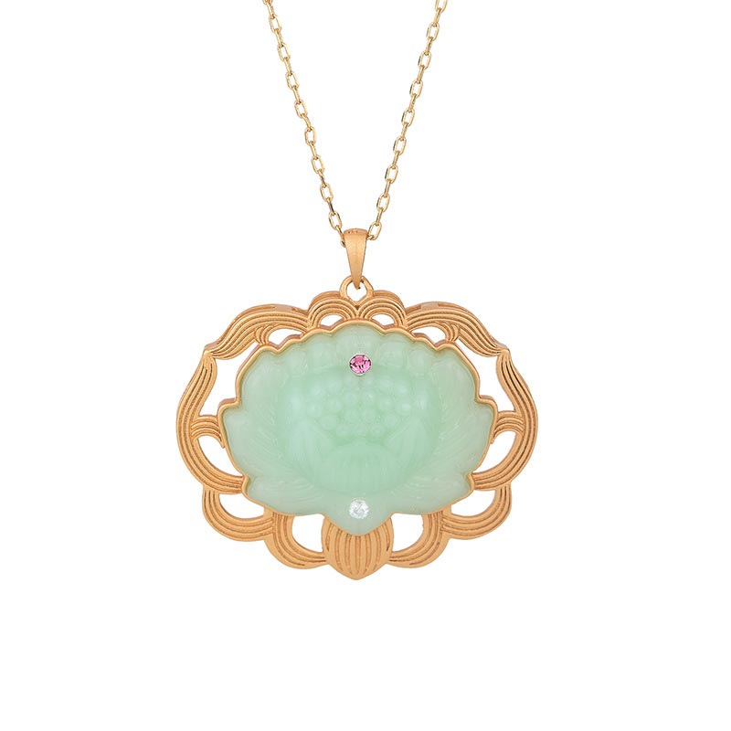 Fortune Jewel Natural Jade Lotus Harmony Necklace Pendant Fortune Jewel