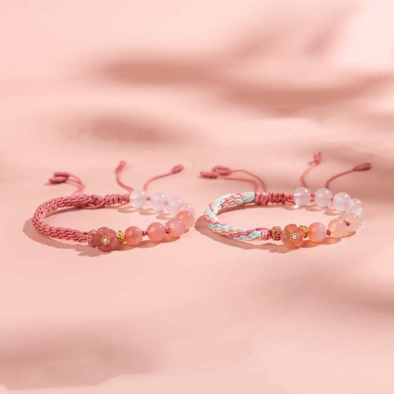 Fortune Jewel Natural Gradient Agate Reincarnation Knot Peach Blossom Wealth Luck Handmade String Bracelet