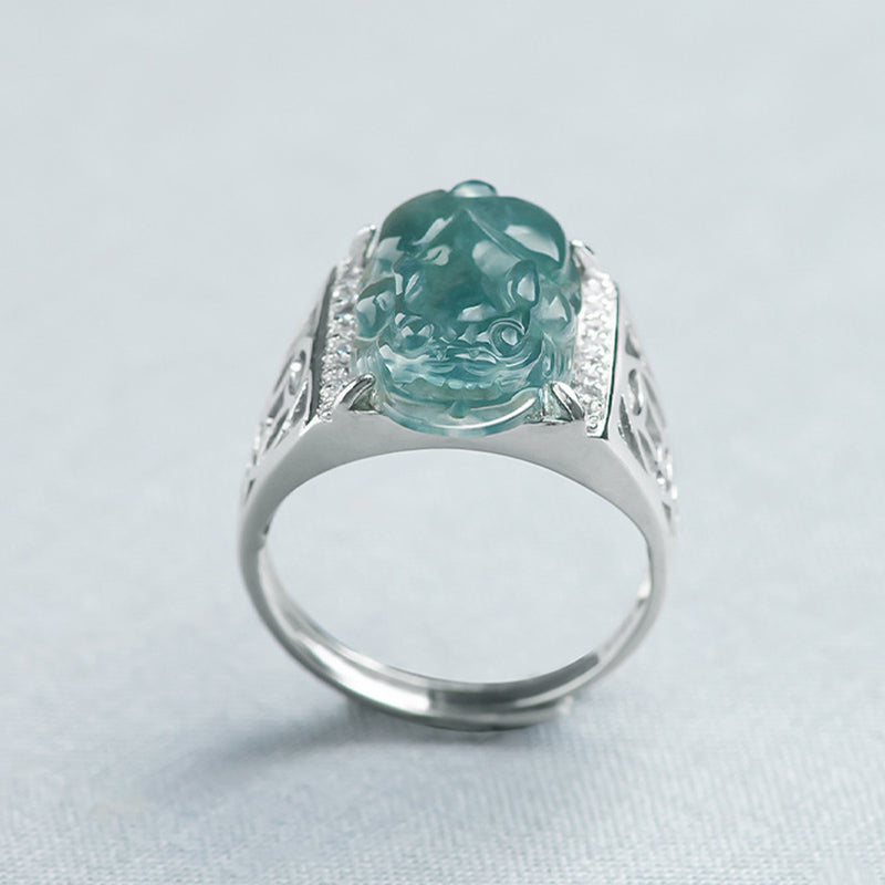 Fortune Jewel 925 Sterling Silver Fengshui Wealth Prosperity Jade PiXiu Luck Ring