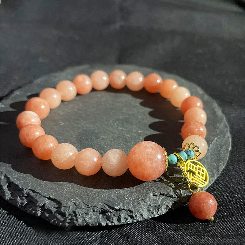 Fortune Jewel Natural Orange Stone Turquoise Fu Character Charm Luck Fortune Bracelet