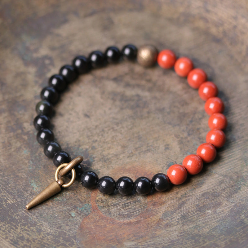 Fortune Jewel Black Obsidian Sodalite Crystal Copper Strength Couple Bracelet