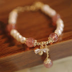 Fortune Jewel Natural Pearl Strawberry Quartz Healing Cute Honey Bee Charm Bracelet
