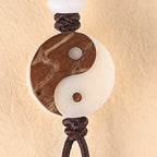 Buddha Stones Ebony YinYang Protection Necklace Mala Fortune Jewel