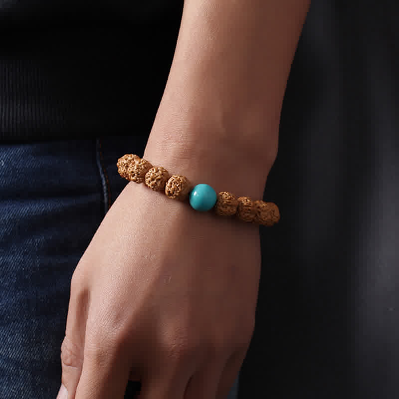 Fortune Jewel Tibet Rudraksha Bodhi Seed Dzi Bead Amber Turquoise Wealth Bracelet
