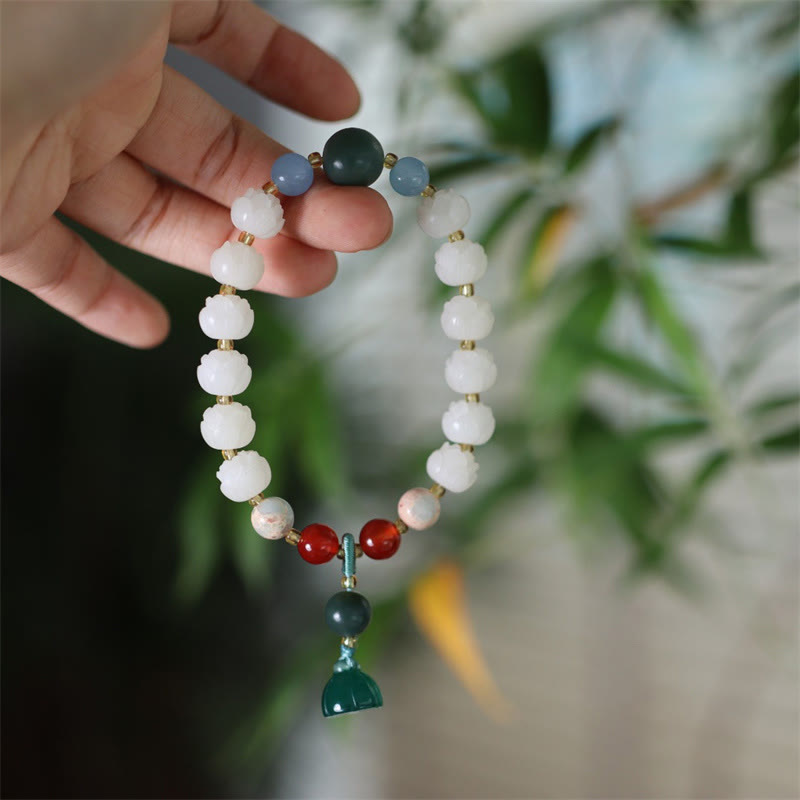 Fortune Jewel Bodhi Seed Lotus Bead Carved Peace Harmony Bracelet