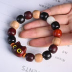 Fortune Jewel Small Leaf Red Sandalwood Ebony Wood Cute Cat Engraved Protection Bracelet
