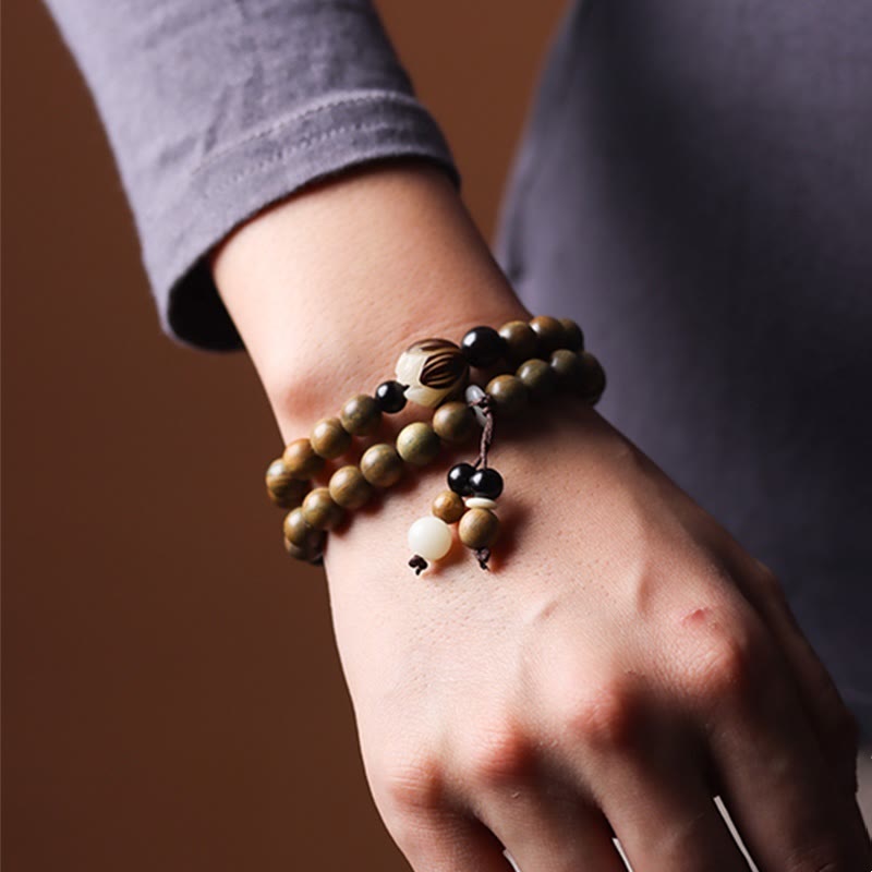 Fortune Jewel Green Sandalwood Bodhi Seed Lotus Soothing Double Wrap Bracelet