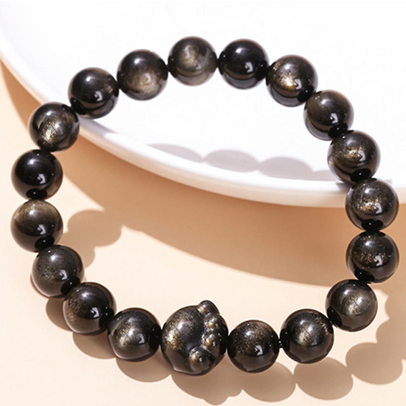 Fortune Jewel Natural Gold Sheen Obsidian Silver Sheen Obsidian Cute Cat Paw Claw Wealth Bracelet