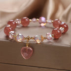 Fortune Jewel Natural Strawberry Quartz Crystal Love Heart Healing Positive Bracelet