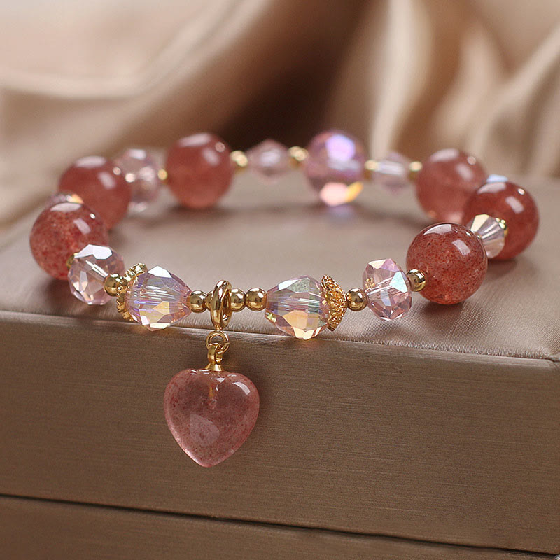 Fortune Jewel Natural Strawberry Quartz Crystal Love Heart Healing Positive Bracelet
