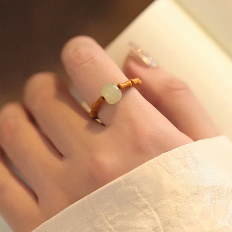 Fortune Jewel Hetian Jade Beaded Bamboo Prosperity Luck Ring