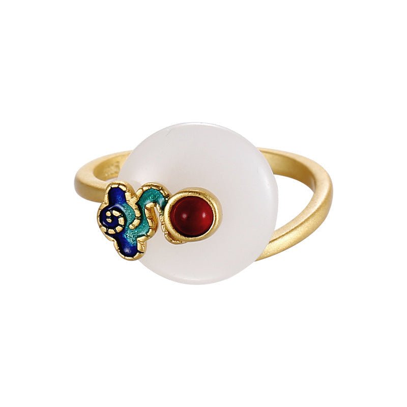Auspicious Cloud White Jade Endless Luck Ring