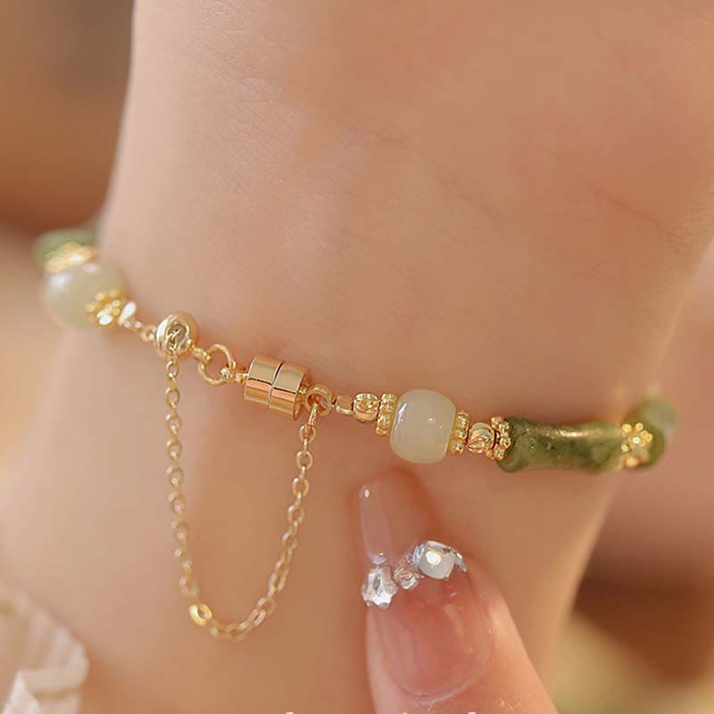 Fortune Jewel Jade Bamboo Leaf Lily Of The Valley Pattern Luck Abundance Bracelet