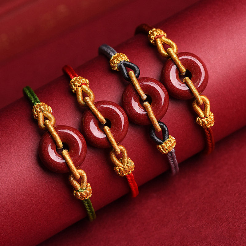 Fortune Jewel Handmade Cinnabar Peace Buckle Blessing Braided Rope Bracelet