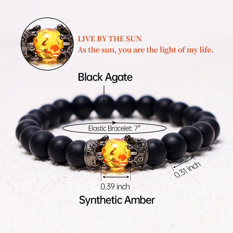 Fortune Jewel Natural Stone King&Queen Crown Healing Energy Beads Couple Bracelet