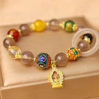 Fortune Jewel Natural Gray Agate Five Directions Gods of Wealth Om Mani Padme Hum Buddha Charm Bracelet