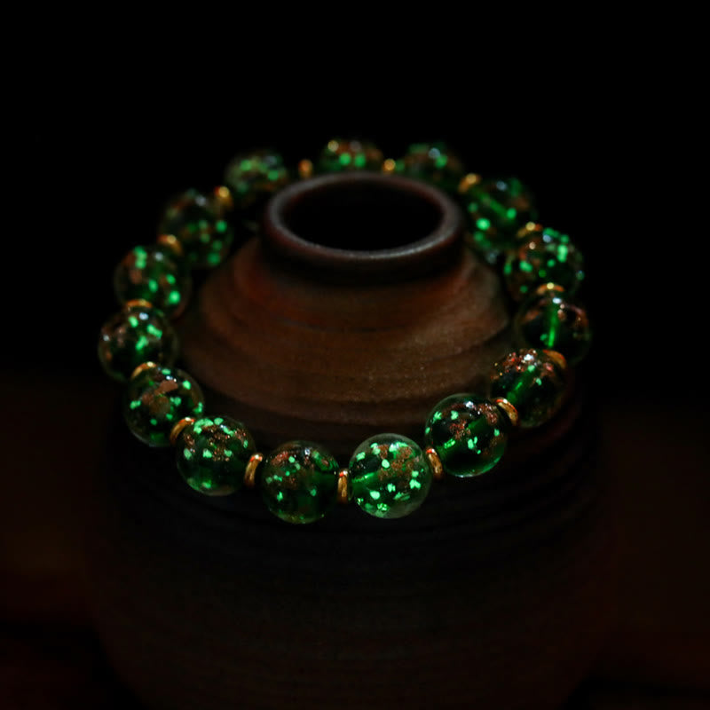 Fortune Jewel Gold Swallowing Beast Family Charm Luminous Fluorescent Liuli Glass Bead Success Bracelet