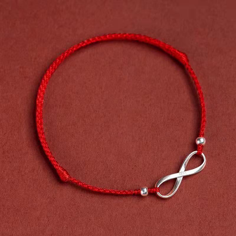 Fortune Jewel 925 Sterling Silver Endless Knot Protection Luck Red String Bracelet Anklet