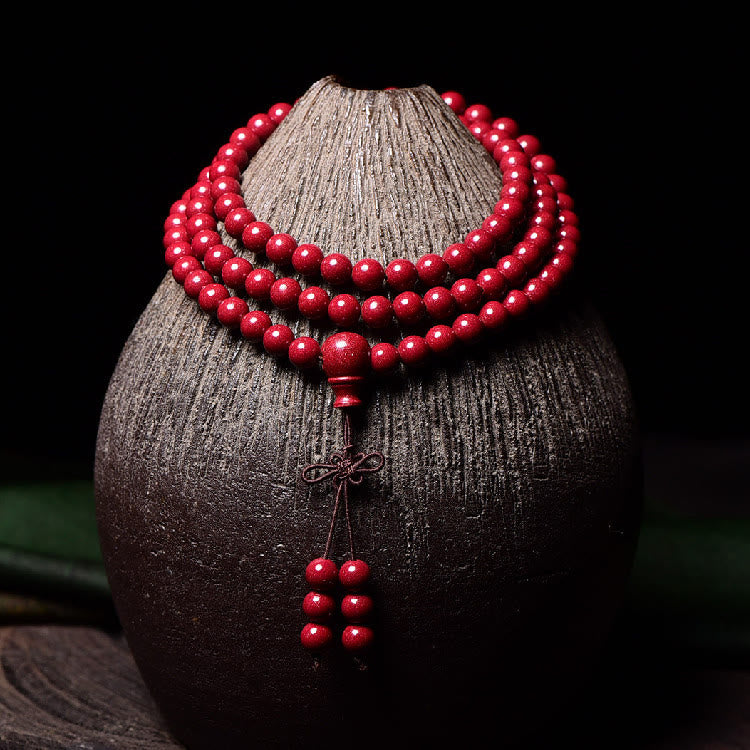 Fortune Jewel 108 Mala Beads Cinnabar Om Mani Padme Hum Pattern Engraved Blessing Bracelet