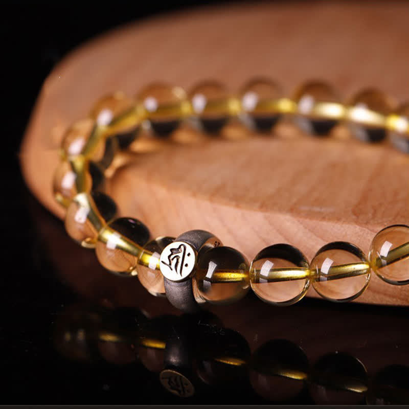 Fortune Jewel 925 Sterling Silver Chinese Zodiac Natal Buddha Citrine Protection Bracelet