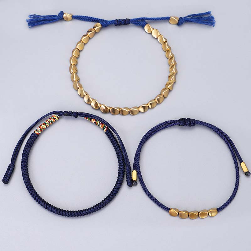Fortune Jewel 3 PCS Tibetan Copper Beads Healing Protection Luck Bracelet Set