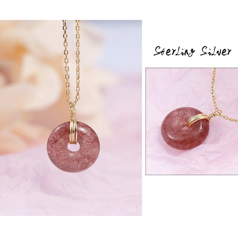 Fortune Jewel 925 Sterling Silver Strawberry Quartz Healing Positive Necklace