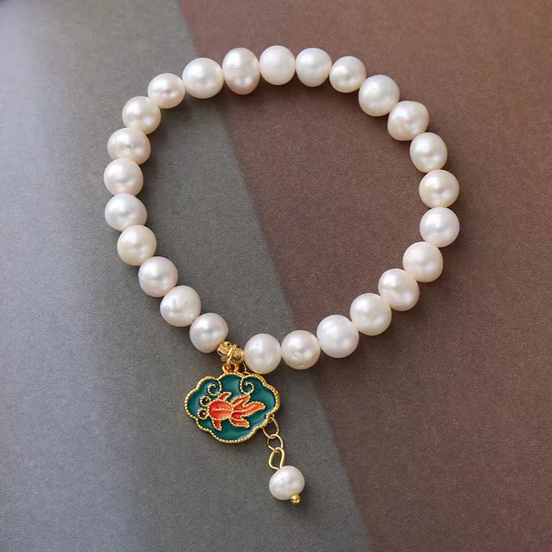 Fortune Jewel Natural Pearl Lotus Koi Fish Goldfish Optimism Charm Bracelet