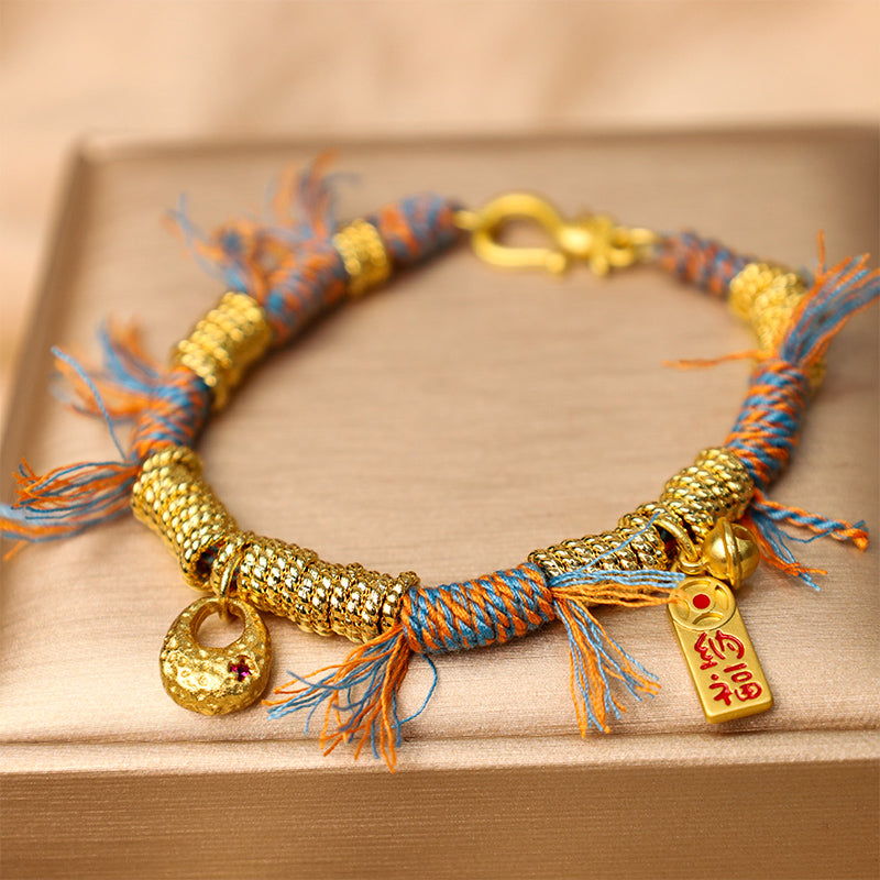 Fortune Jewel Handmade Tibetan Lucky Fortune Multicolored Rope Braid Bracelet