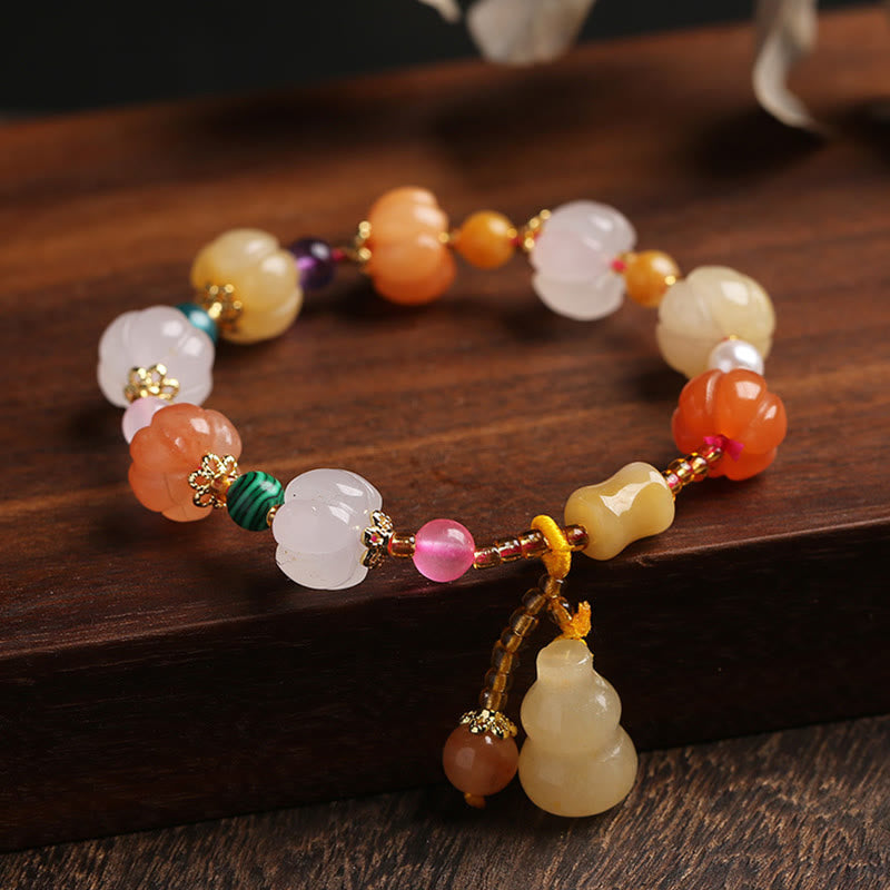 Fortune Jewel Natural Golden Silk Jade Crystals Gourd Pixiu Pumpkin Beads Wealth Charm Bracelet