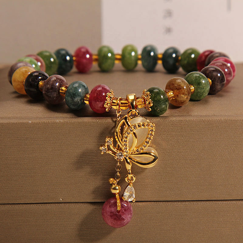 Fortune Jewel Colorful Tourmaline Butterfly Charm Wisdom Bracelet