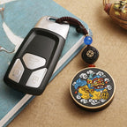 Fortune Jewel PiXiu Copper Coin Ebony Wood Luck Attract Wealth Key Chain Decoration