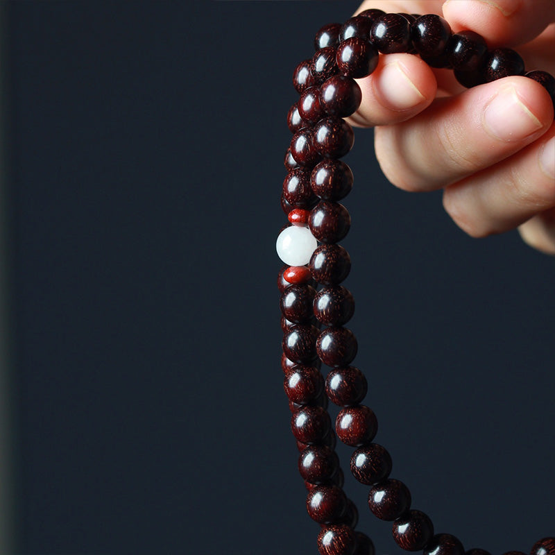 Fortune Jewel Tibetan Small Leaf Red Sandalwood Lotus Mala Balance Bracelet