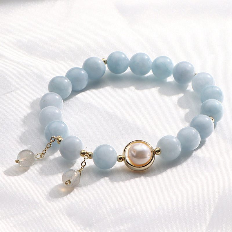 Fortune Jewel Aquamarine Pearl Healing Moonstone Beads Charm Bracelet