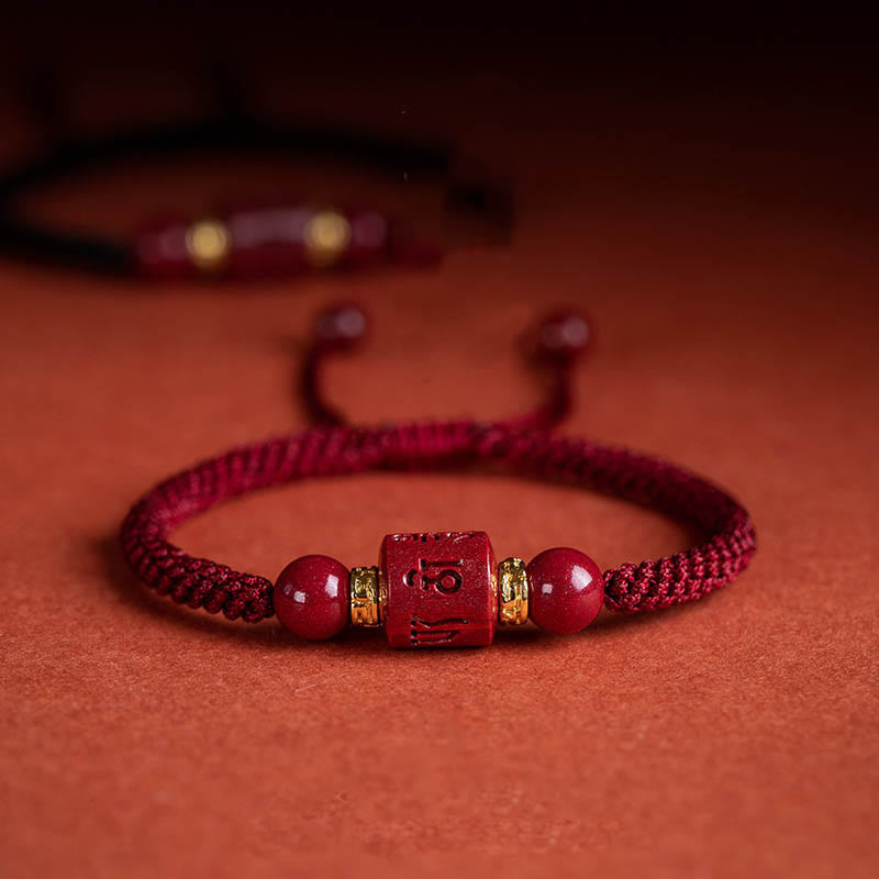 Fortune Jewel Tibet Cinnabar Om Mani Padme Hum Engraved Blessing Braided Bracelet
