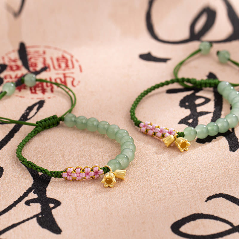 Fortune Jewel Handmade Jade Bead Lily of the Valley Charm Luck Braided Bracelet