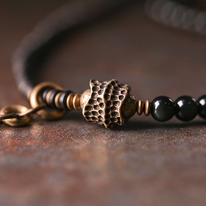 Fortune Jewel Rainbow Obsidian Ebony Wood Copper Positive Multilayer Bracelet
