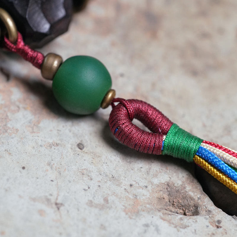 Fortune Jewel Tibet Ebony Wood Copper Peace Tassel Wrist Mala Bracelet