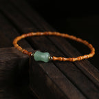 Buddha Stones Natural Olive Pit Green Aventurine Bamboo Pattern Luck Bracelet