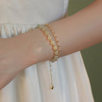 Fortune Jewel 14K Gold Plated 2 Layers Hetian Jade Bead Luck Prosperity Bracelet