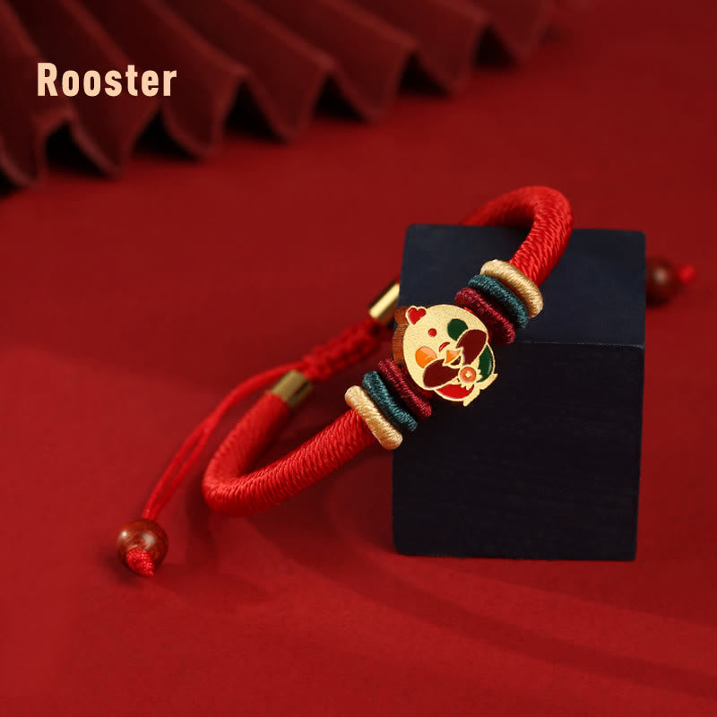 Fortune Jewel Handmade 925 Sterling Silver Year of the Dragon Cute Chinese Zodiac Luck Braided Red Bracelet