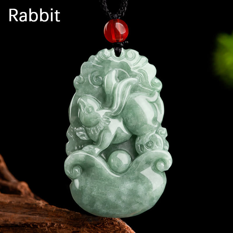 Fortune Jewel Natural Green Jade 12 Chinese Zodiac Luck Prosperity Necklace Pendant