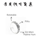 Fortune Jewel Tibetan Om Mani Padme Hum PiXiu Engraved Wealth Luck Rotatable Ring