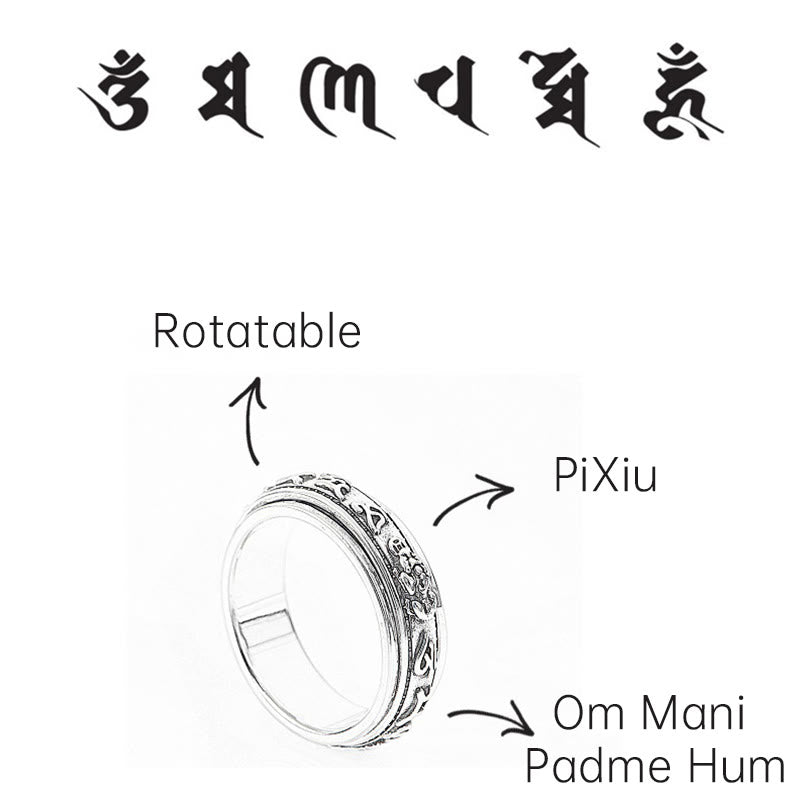 Fortune Jewel Tibetan Om Mani Padme Hum PiXiu Engraved Wealth Luck Rotatable Ring