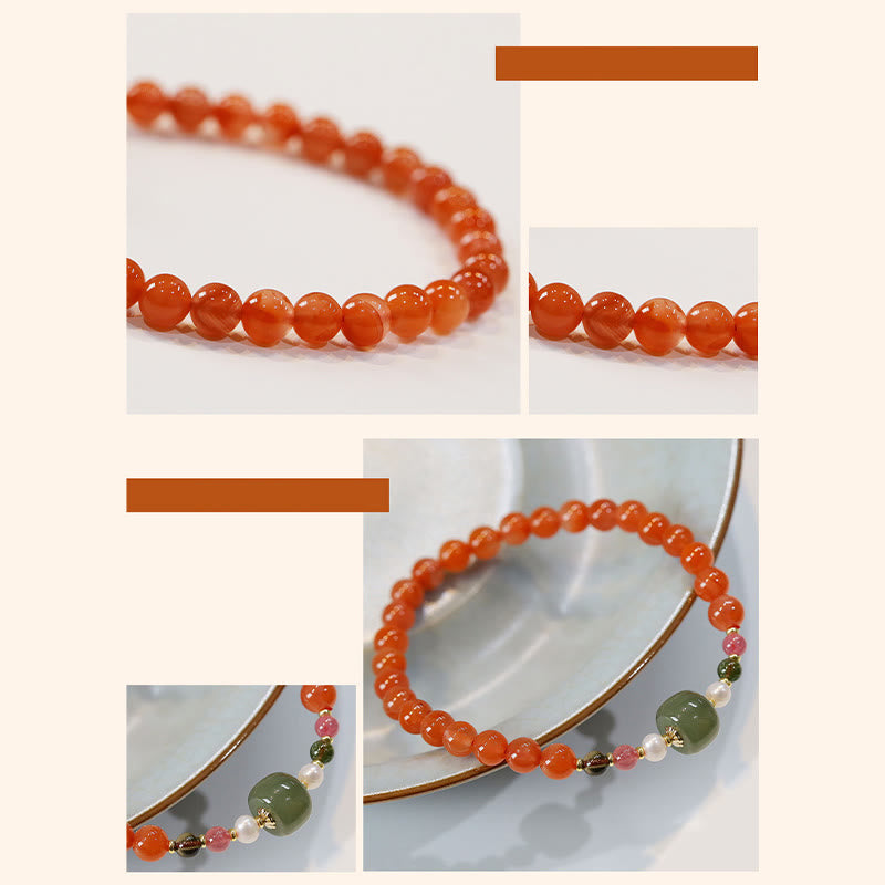 Fortune Jewel Natural Red Agate Hetian Jade Bead Confidence Calm Bracelet