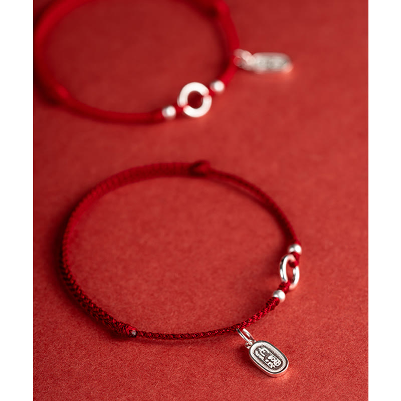 Fortune Jewel 925 Sterling Silver Lucky Fortune Peace Joy Lotus Peace Buckle Red String Bracelet