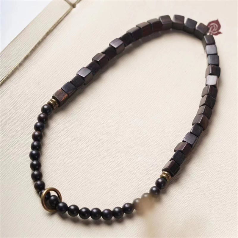 Fortune Jewel Tibet Ebony Wood Square Beads Peace Double Wrap Bracelet