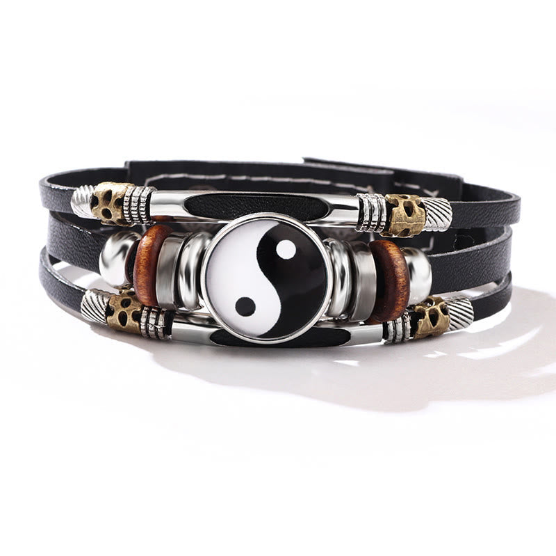 Fortune Jewel Yin Yang Leather Balance Bracelet