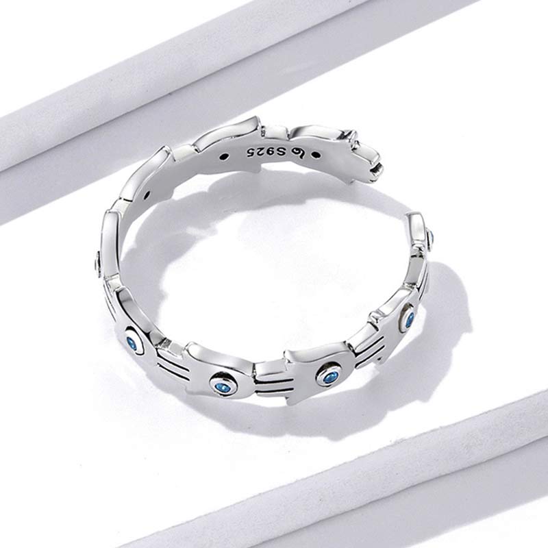 Fortune Jewel 925 Sterling Silver Hamsa Symbol Zircon Adjustable Ring
