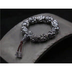 Vintage Men's Silver Bracelet Sun Wukong Fighting Buddha Beaded Bracelet