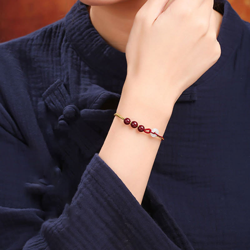 Fortune Jewel Natural Cinnabar Jade Peace Buckle Blessing Bracelet